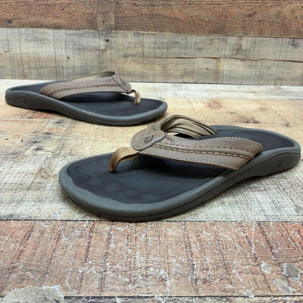 OluKai Sandals Mens Size 12 M Brown Synthetic Thong Flip Flop Comfort Shoes